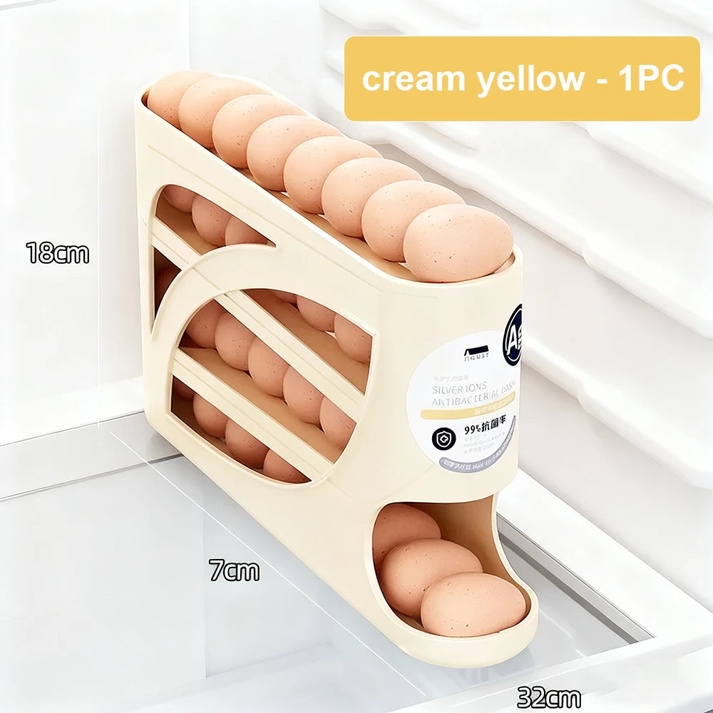 Stackable Fridge Egg Storage Organizer — Auto-Rolling Holder