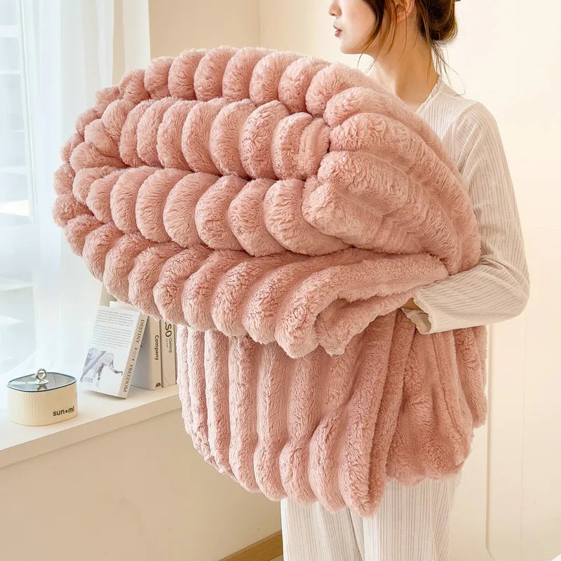 Ribbed Plush Throw Blanket — Soft Oversized Comfort