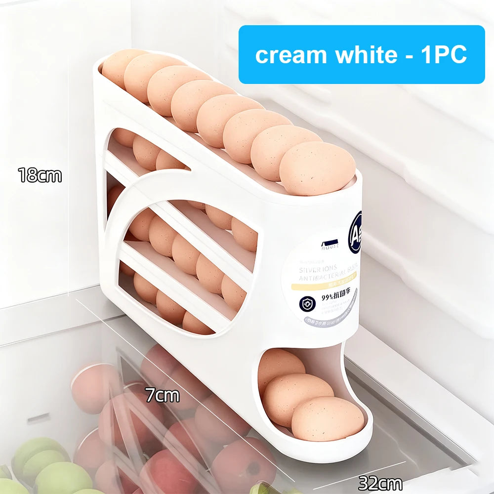Stackable Fridge Egg Storage Organizer — Auto-Rolling Holder