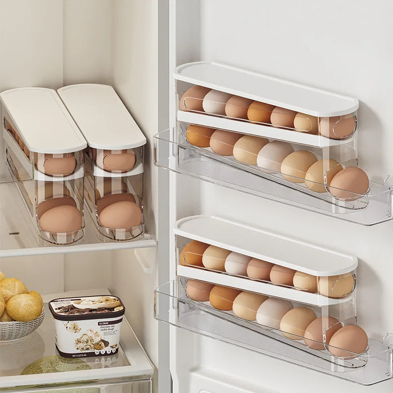 Stackable Fridge Egg Storage Organizer — Auto-Rolling Holder
