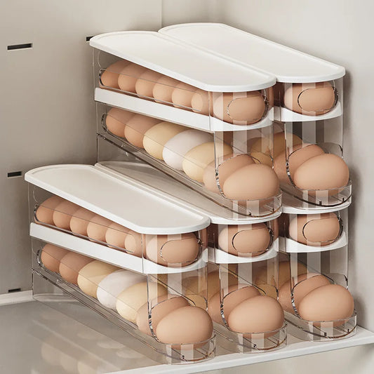 Stackable Fridge Egg Storage Organizer — Auto-Rolling Holder