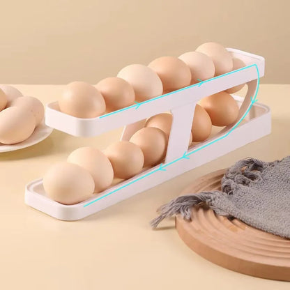 Stackable Fridge Egg Storage Organizer — Auto-Rolling Holder