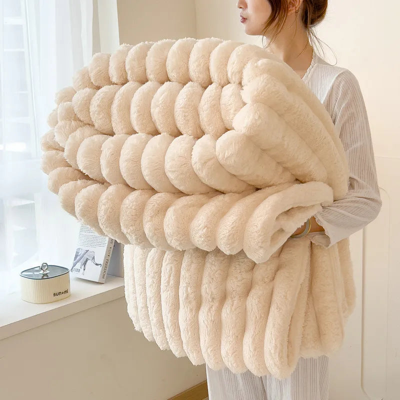 Ribbed Plush Throw Blanket — Soft Oversized Comfort