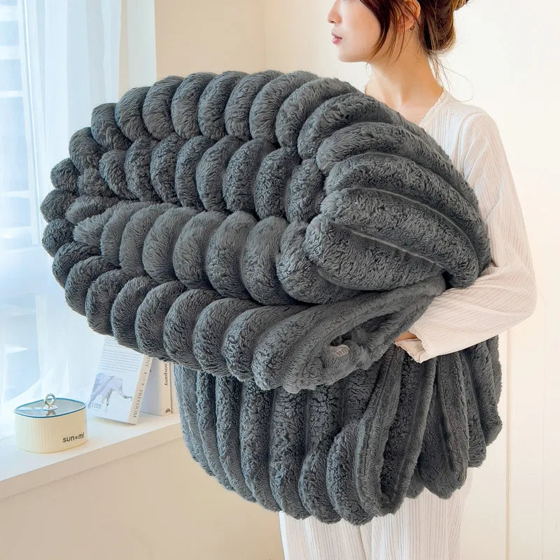 Ribbed Plush Throw Blanket — Soft Oversized Comfort